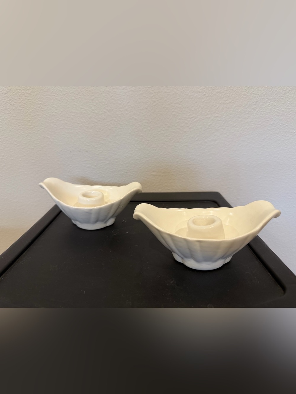 Vintage Bauer Pottery Cal-Art Ray Murray Satin White Candlesticks